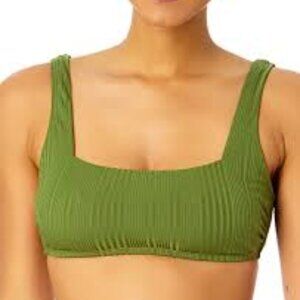 Salt & Cove Juniors' Ribbed Square-Neck Bikini Top Olive Size L